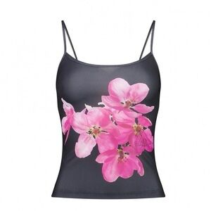 Camisole Top Scoop Neck Flower Print Adjustable Spaghetti Strap - Small